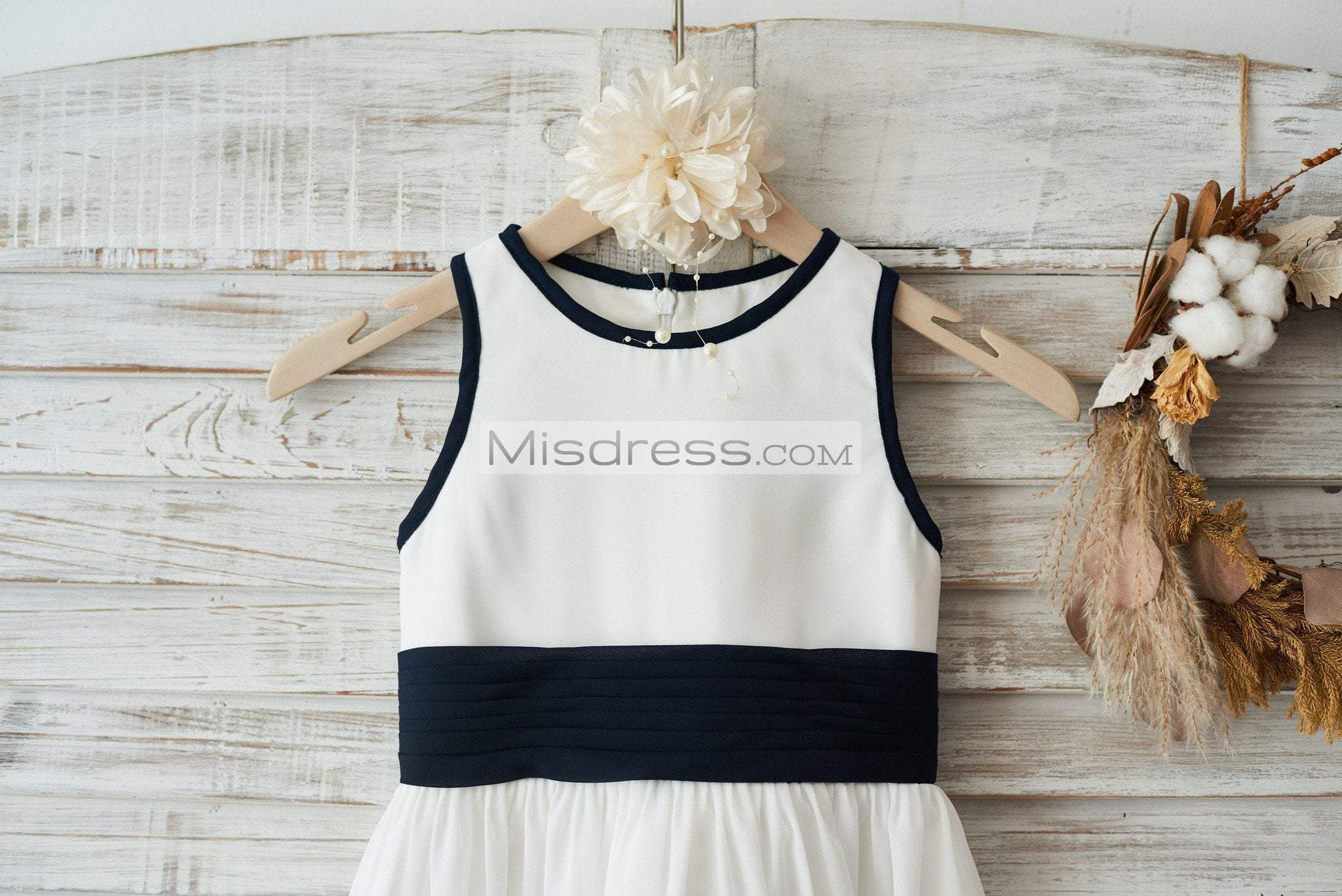 Ivory Chiffon Wedding Flower Girl Dress Junior Bridesmaid Dress, Bow 4T --- Chest = 23 inches/ Waist = 22 inches/ Hollow to mid-calf = 29 inches