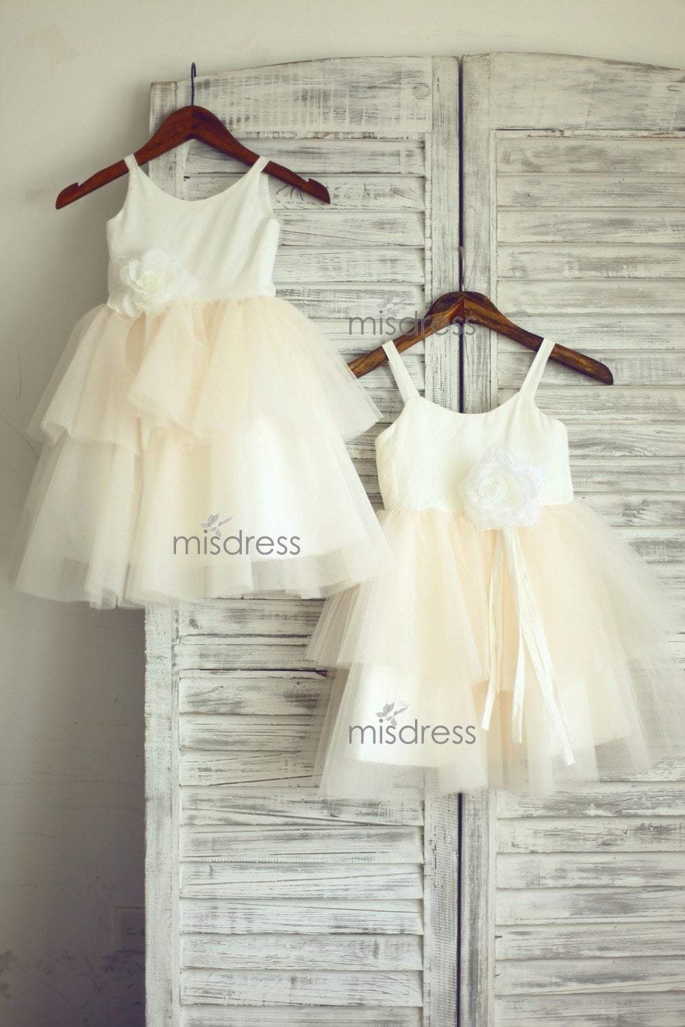 Ivory Cotton Champagne Tulle Cupcake Flower Girl Dress with matching flower - Flower Girl Dresses