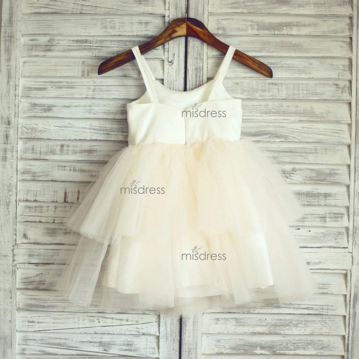 Ivory Cotton Champagne Tulle Cupcake Flower Girl Dress with matching flower - Flower Girl Dresses