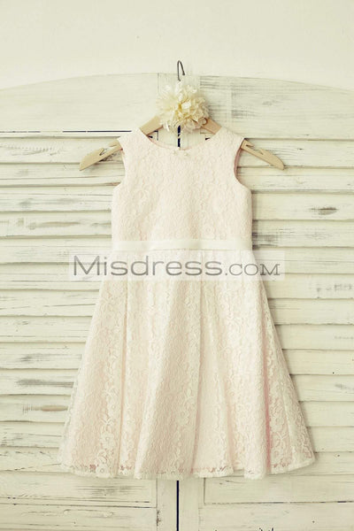 Ivory Lace Flower Girl Dress (blush pink lining) - Flower Girl Dresses