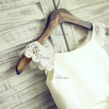 Ivory Lace Cap Sleeves Tulle Flower Girl Dress With Ivory Sash - Flower Girl Dresses