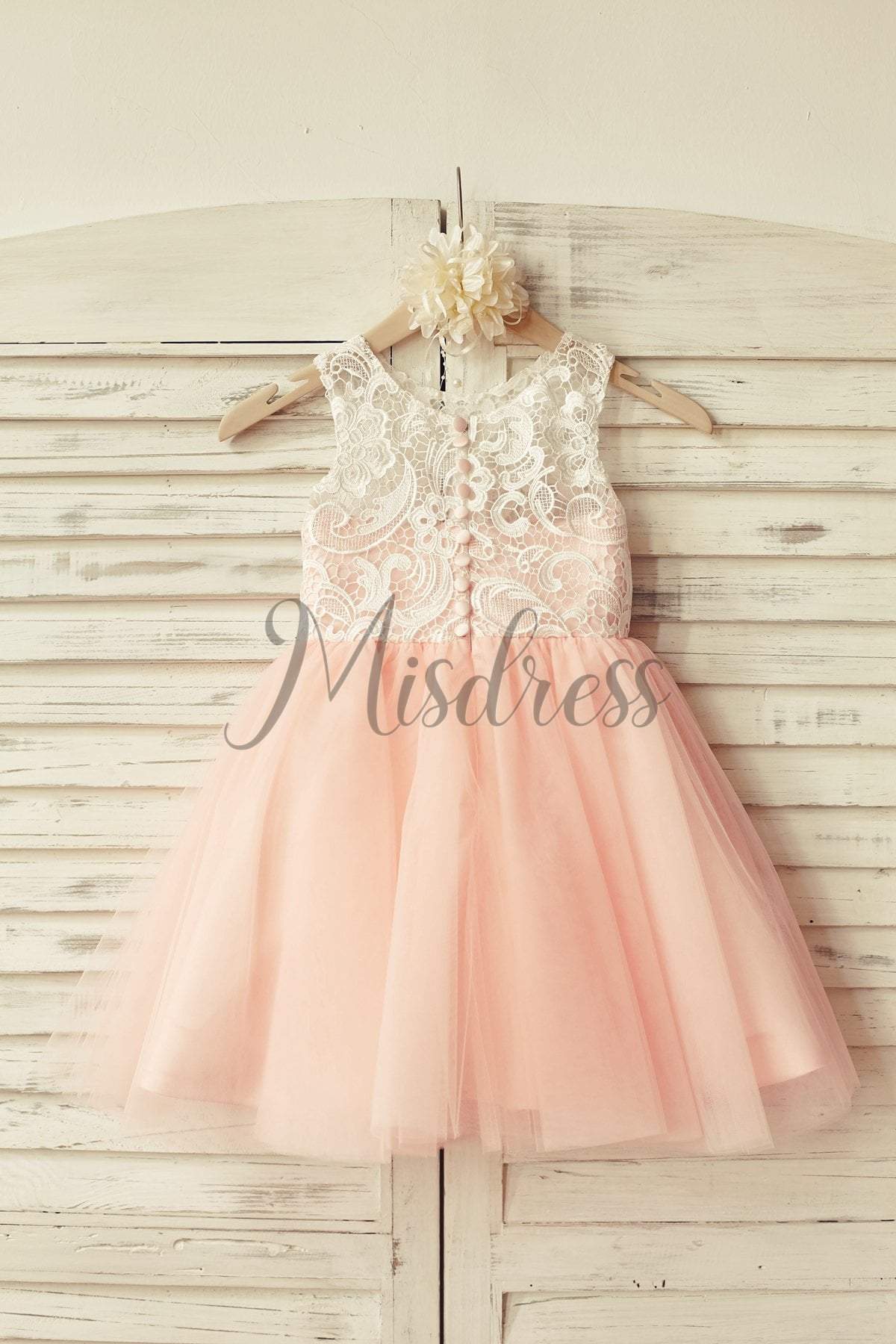 Ivory Lace Peach / Red / Silver / Purple Tulle Flower Girl Dress - Flower Girl Dresses
