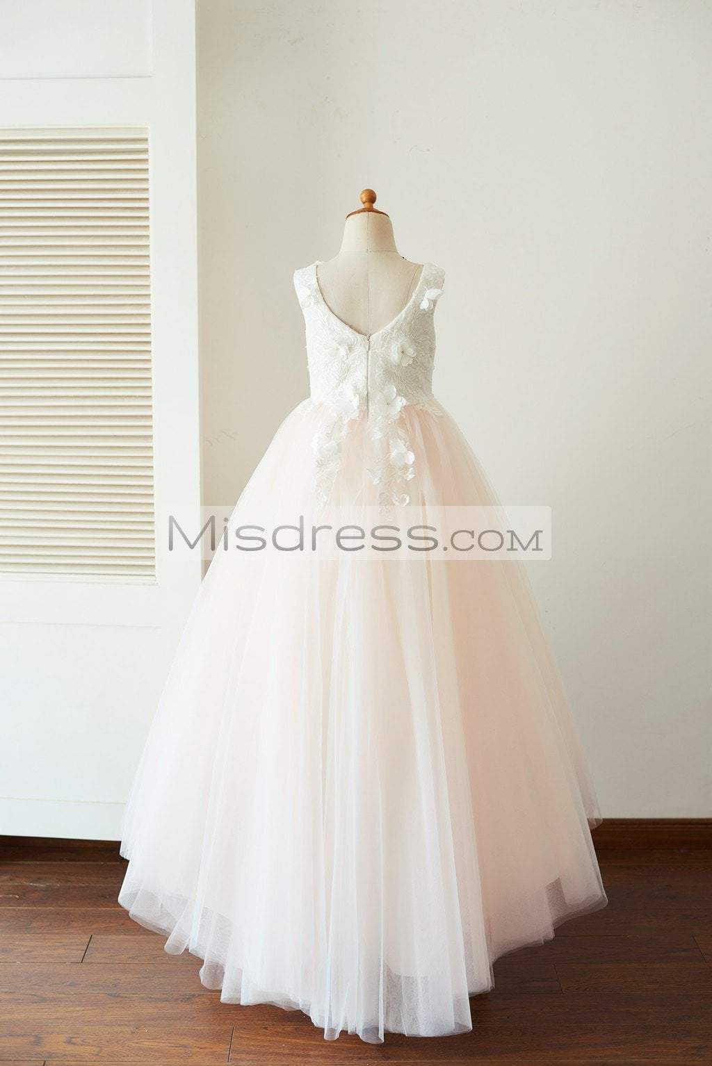 Ivory Lace Pink Tulle Wedding Party Flower Girl Dress with Butterfly Cape - Flower Girl Dresses