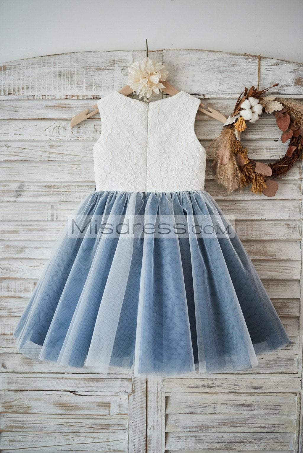 Ivory lace Silver Gray Tulle Wedding Flower Girl Dress with Black appliques\beads - Flower Girl Dresses