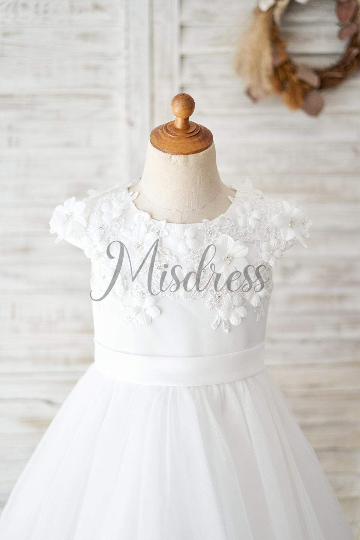 Ivory Lace Tulle Cap Sleeves Flowers Wedding Flower Girl Dress - Flower Girl Dresses