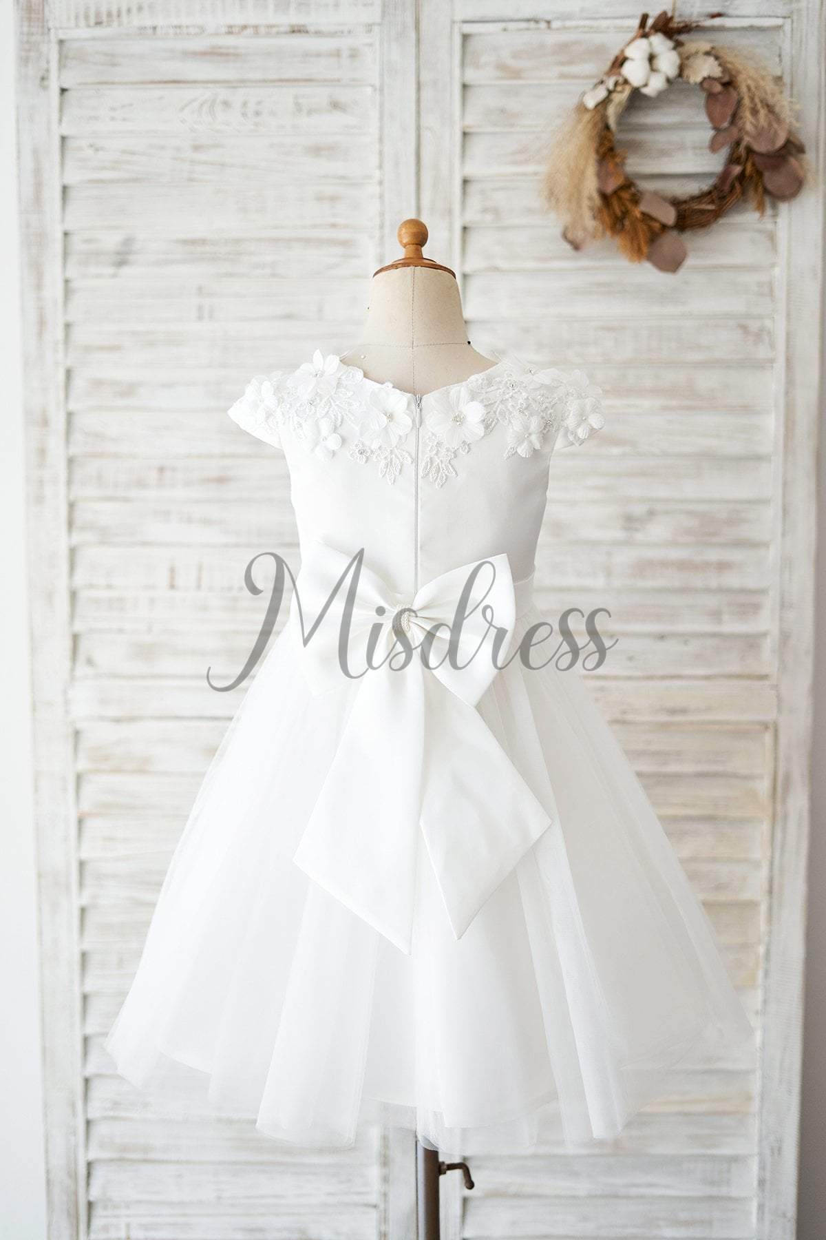 Ivory Lace Tulle Cap Sleeves Flowers Wedding Flower Girl Dress - Flower Girl Dresses