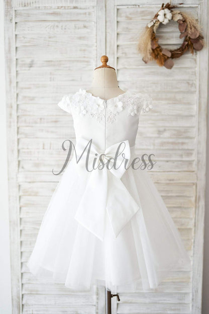 Ivory Lace Tulle Cap Sleeves Flowers Wedding Flower Girl Dress - Flower Girl Dresses