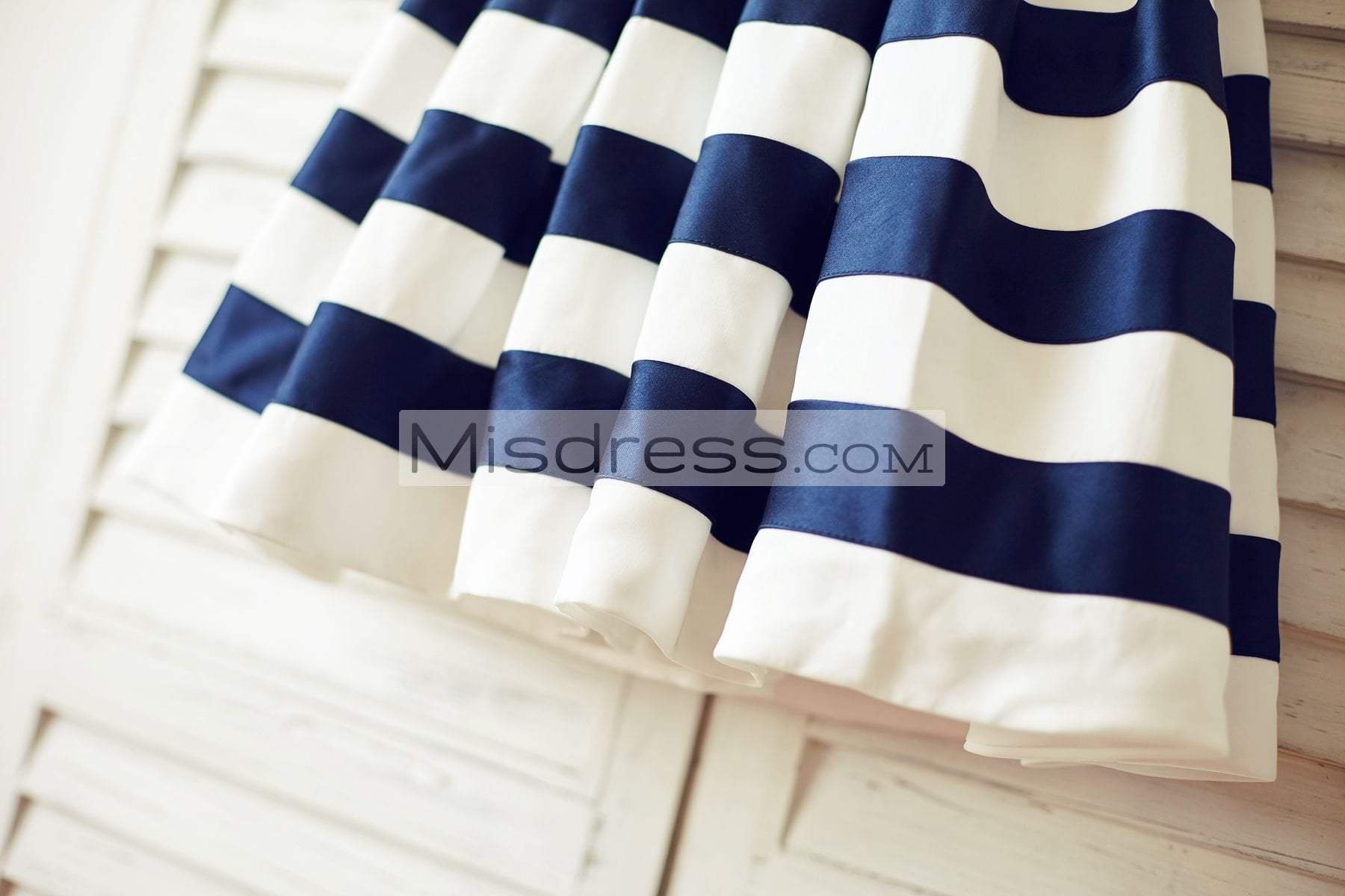 Ivory Navy Blue Stripes Taffeta Flower Girl Dress (Bow) - Flower Girl Dresses