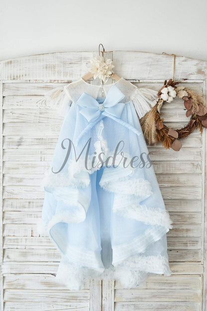 Ivory Polka Dot Lace Tulle Cap Sleeves Wedding Flower Girl Dress - Flower Girl Dresses