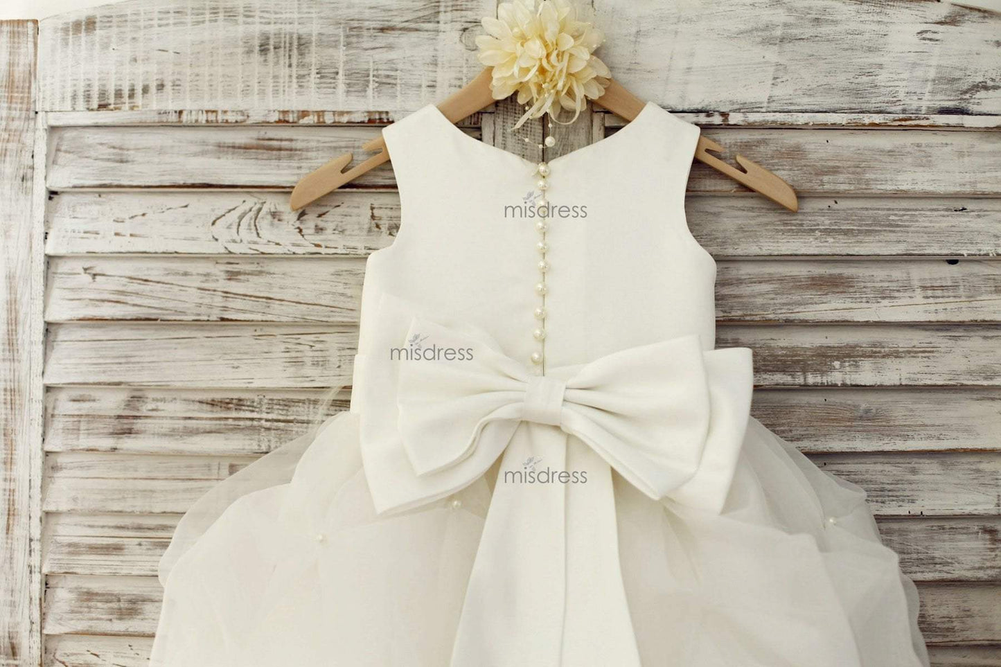 Ivory Satin Organza Ruffle Ball Gown Princess Flower Girl Dress with Feather Flower - Flower Girl Dresses