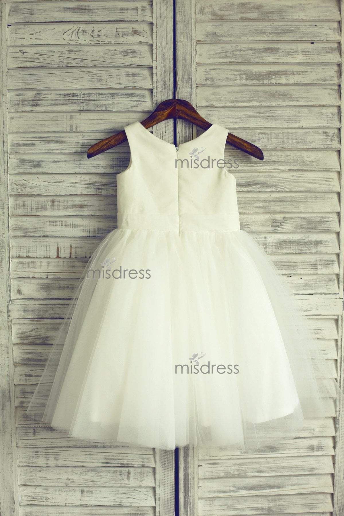 Ivory Satin Tulle Flower Girl Dress Baby Girl Dress With Flowers Sash - Flower Girl Dresses