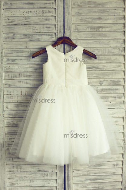 Ivory Satin Tulle Flower Girl Dress Baby Girl Dress With Flowers Sash - Flower Girl Dresses