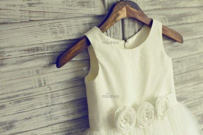 Ivory Satin Tulle Flower Girl Dress Baby Girl Dress With Flowers Sash - Flower Girl Dresses