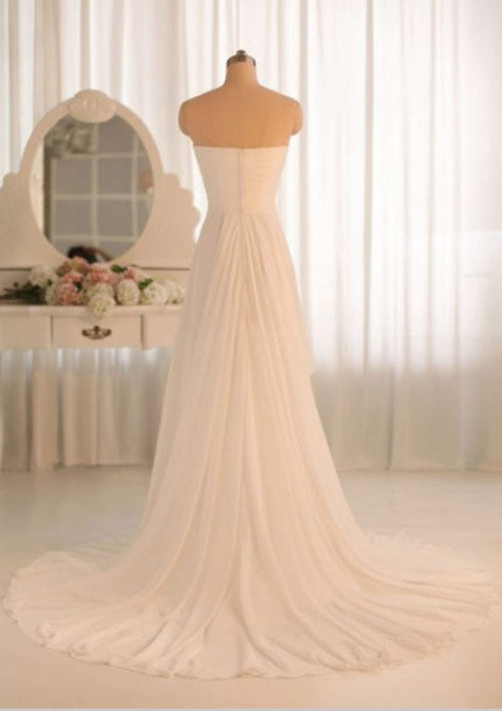 Ivory Strapless Knot Draped A-Line Chiffon Bridal Gown Wedding Dress