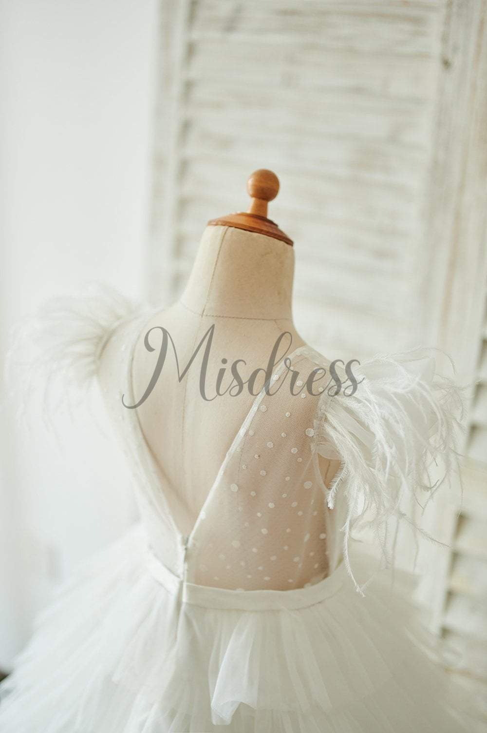 Ivory Tulle Cap Sleeves V Back Cupcake Wedding Flower Girl Dress with Train - Flower Girl Dresses