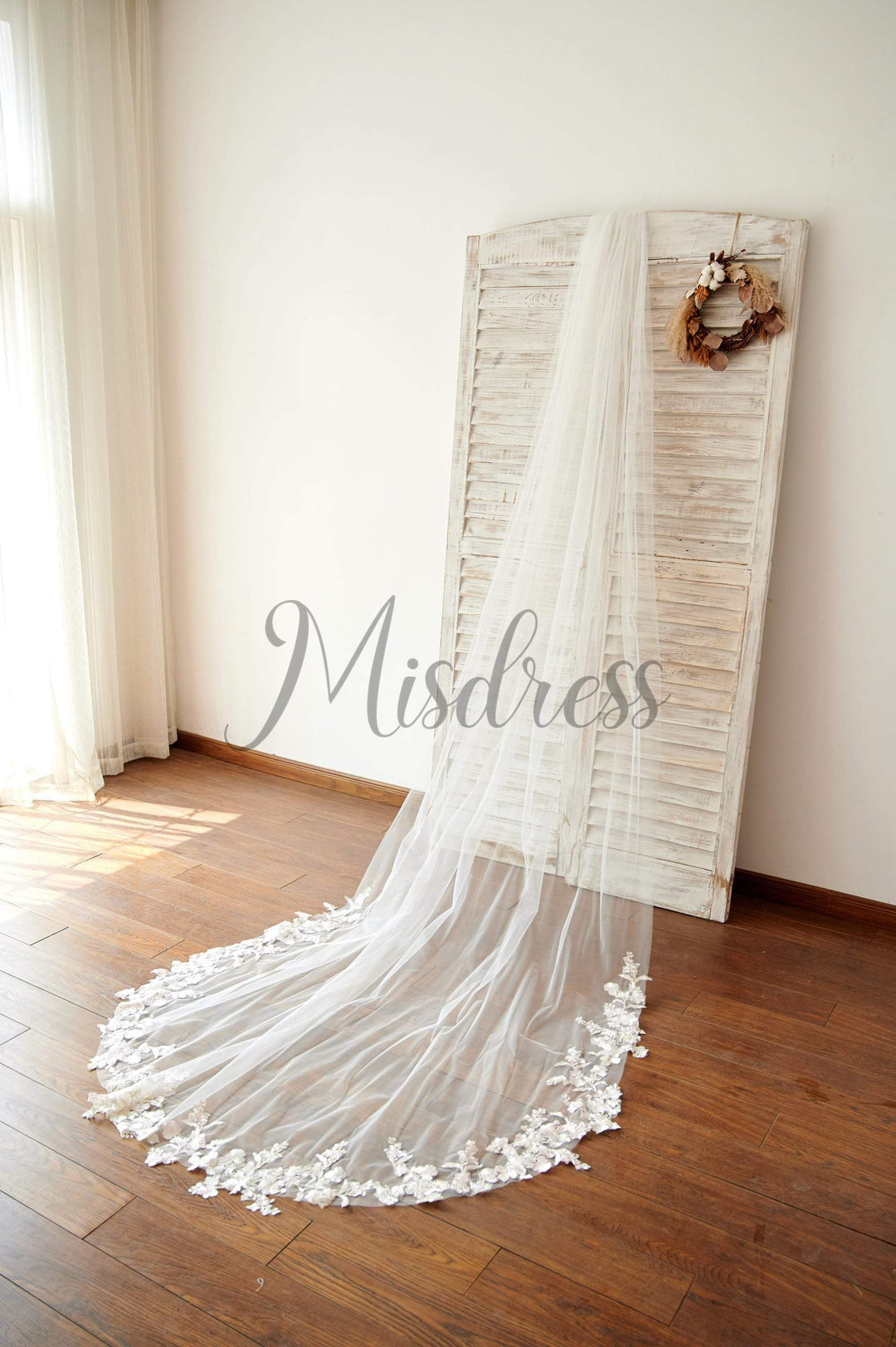 Ivory Tulle Champagne Lace Long Cathedral Wedding Bridal Veil | Misdress Ivory Tulle Champagne Lace Long Cathedral Wedding Bridal Veil | Misdress