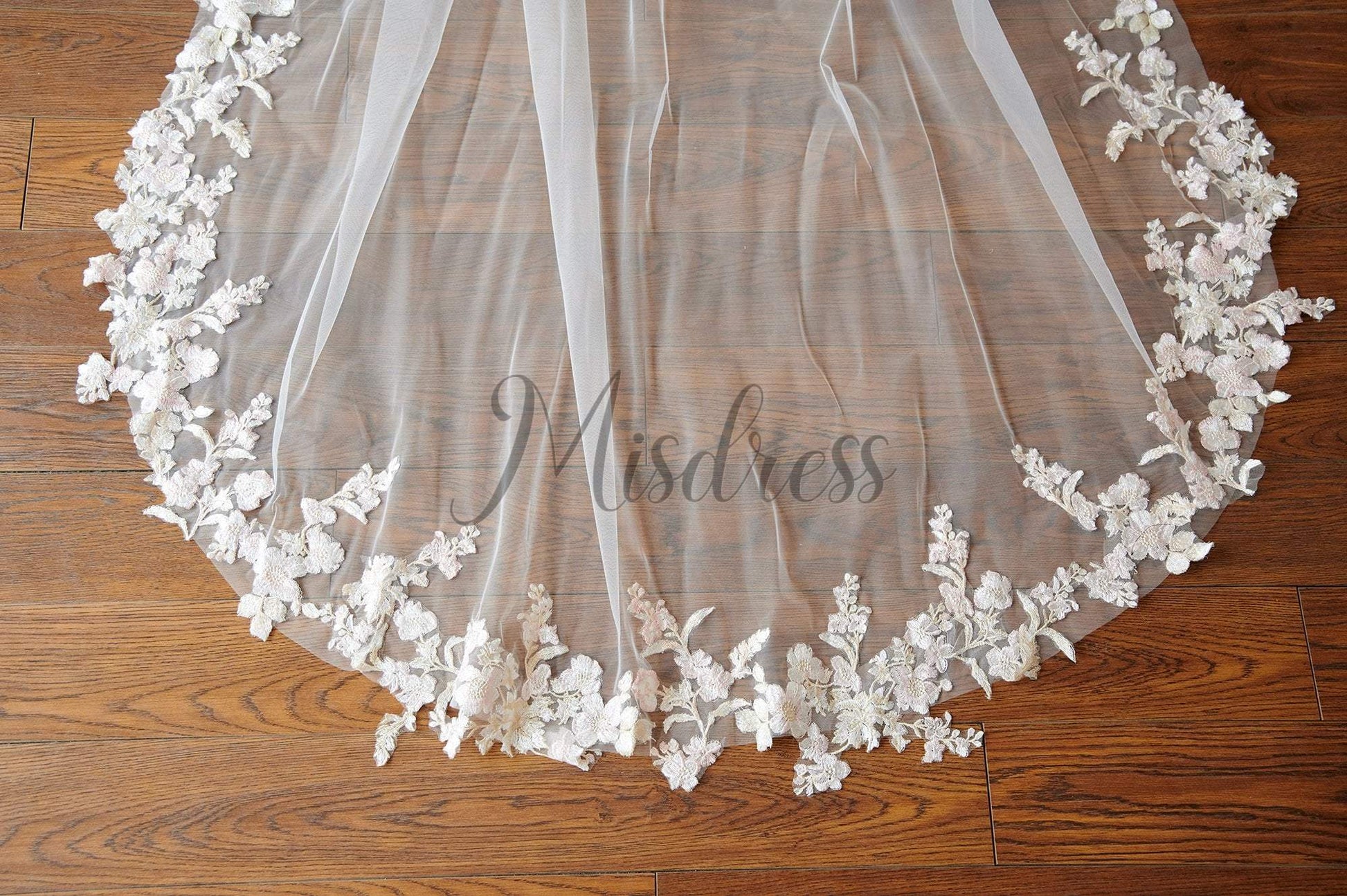 Ivory Champagne Lace Long Cathedral Wedding Bridal Veil - Wedding Veils