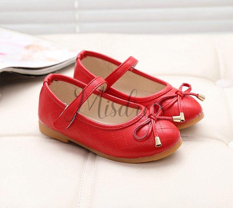 Ivory/Black/Red/Pink Bowknot Leather Wedding Flower Girl Shoes Kids Party Shoes - EU Size 21 / Red