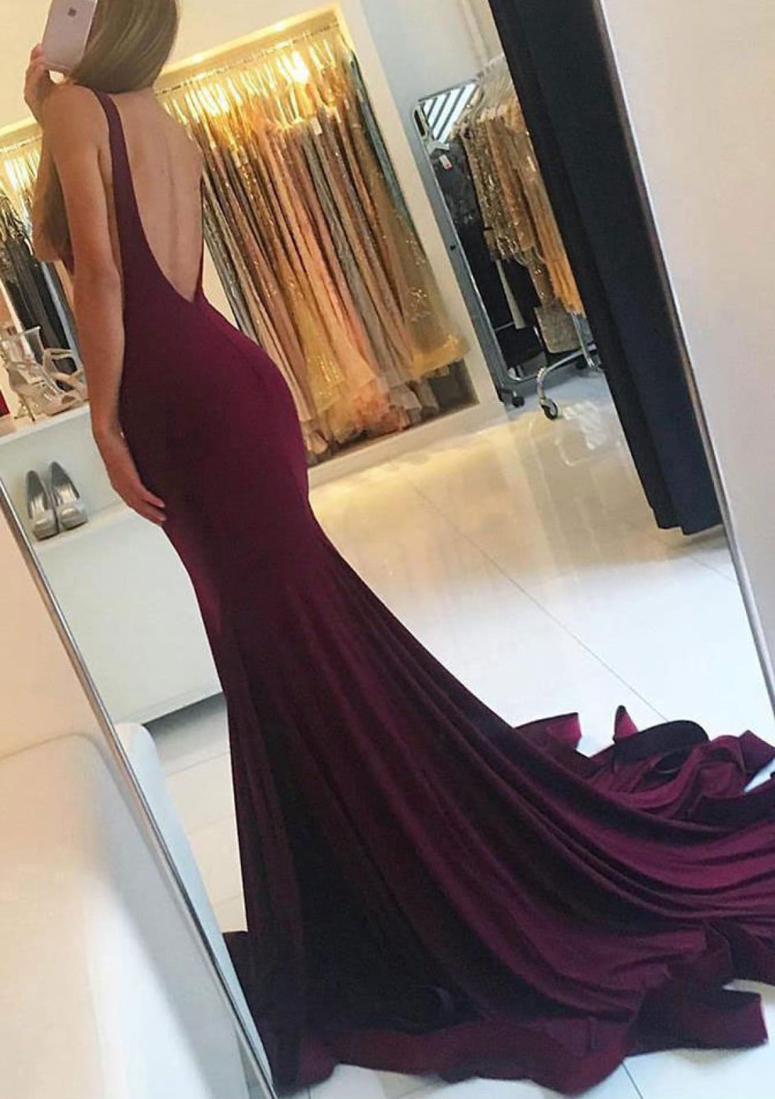 Jersey Prom Dress Wine Red Trumpet Backless Bateau Sleeveless Court | Misdress Jersey Prom Dress Wine Red Trumpet Backless Bateau Sleeveless Court | Misdress