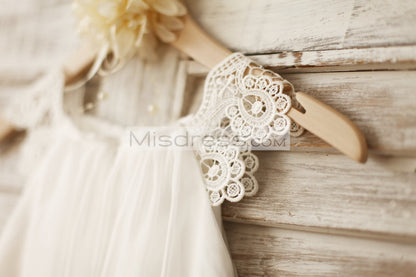Lace Cap Sleeves Boho Beach Ivory Chiffon Flower Girl Dress - Flower Girl Dresses