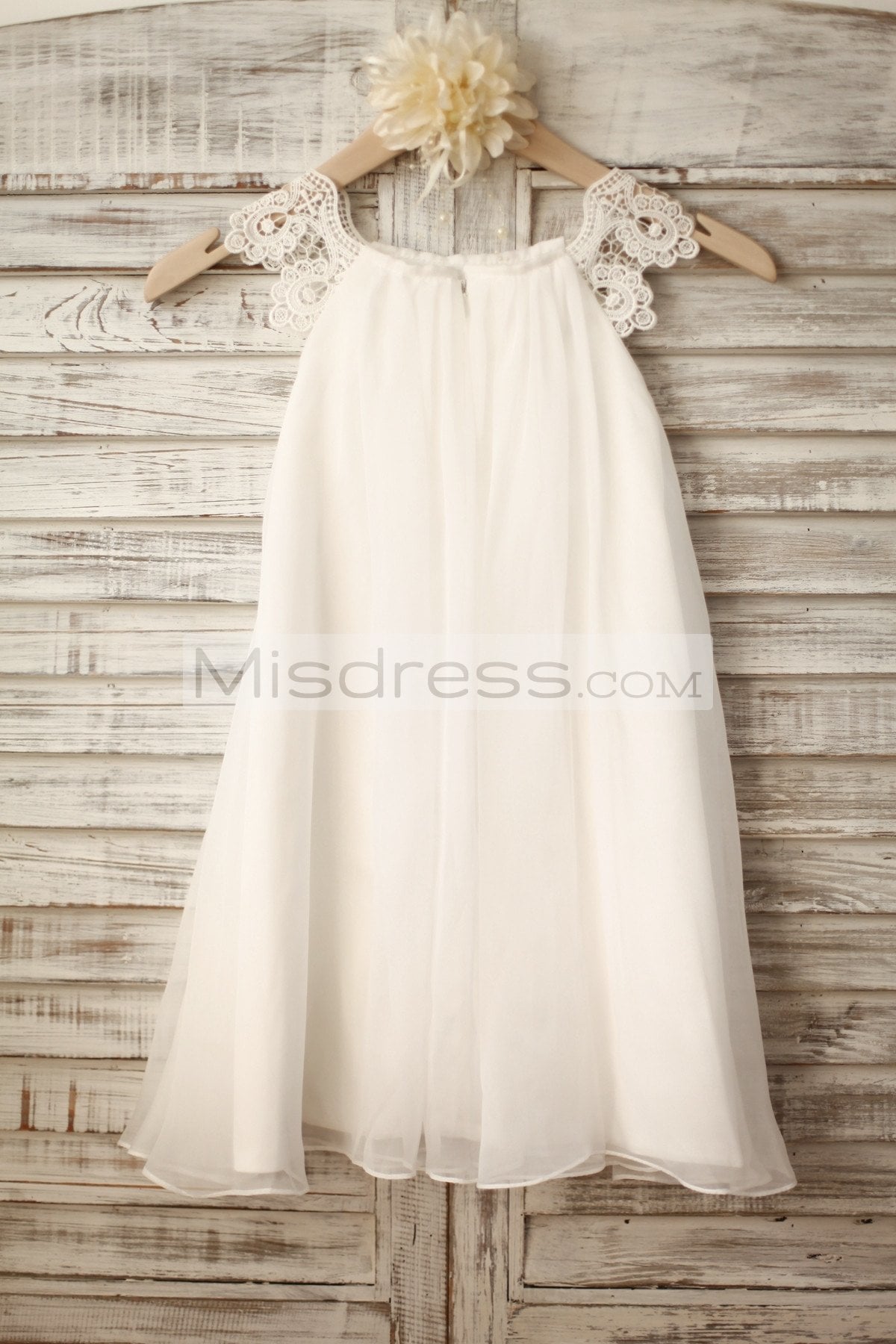 Lace Cap Sleeves Boho Beach Ivory Chiffon Flower Girl Dress - Flower Girl Dresses