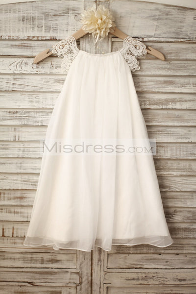 Lace Cap Sleeves Boho Beach Ivory Chiffon Flower Girl Dress - Flower Girl Dresses