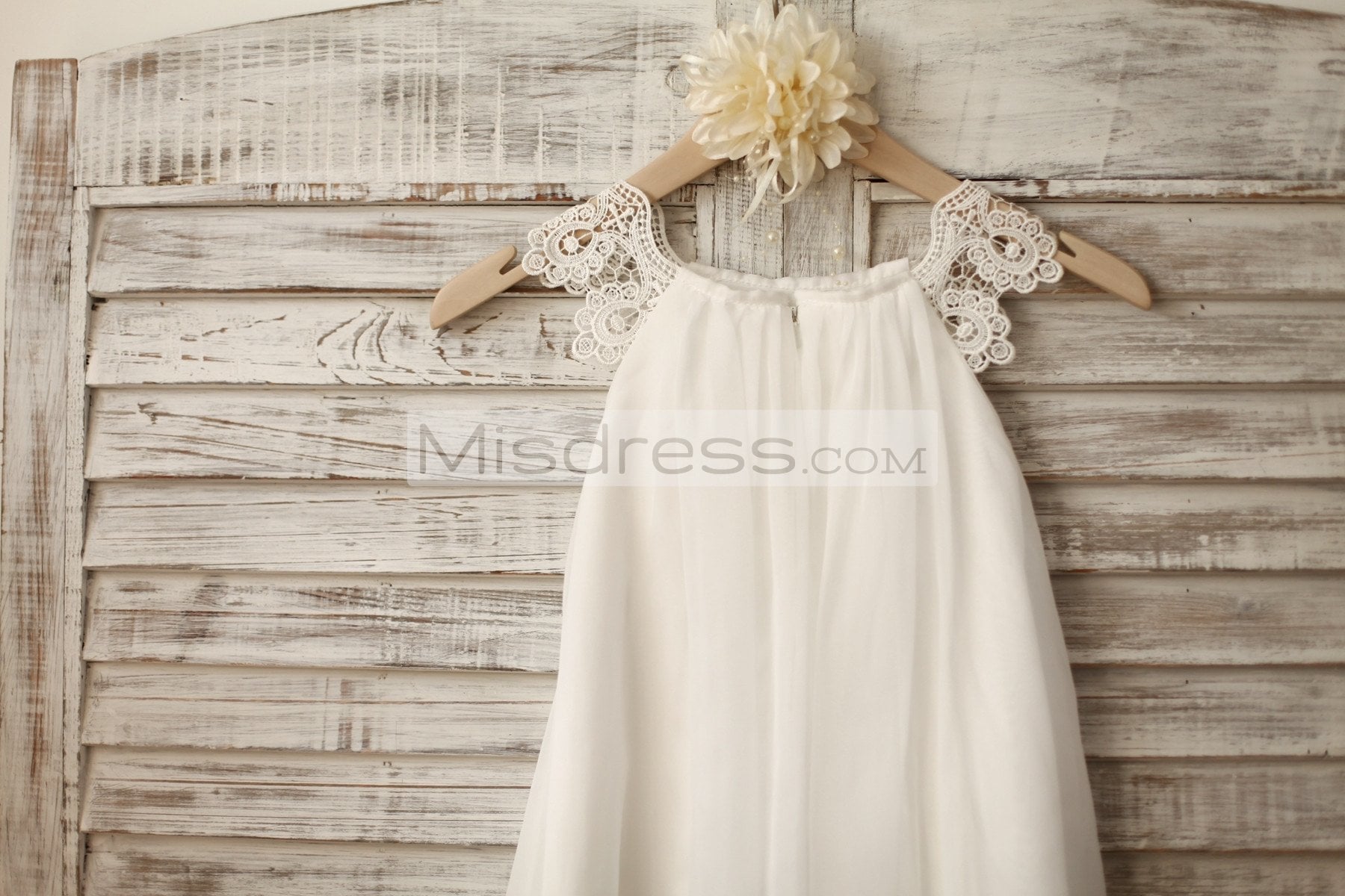 Lace Cap Sleeves Boho Beach Ivory Chiffon Flower Girl Dress - Flower Girl Dresses