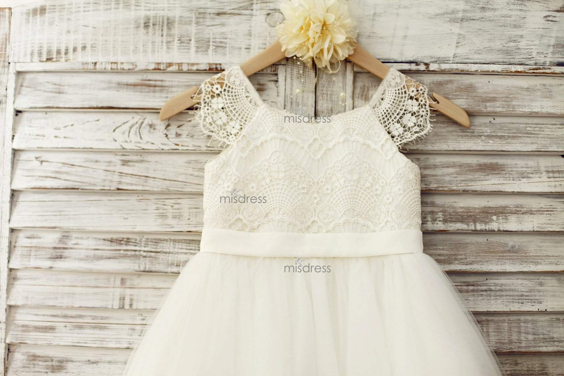 Lace Cap Sleeves Ivory Tulle Tutu Flower Girl Dress - Flower Girl Dresses