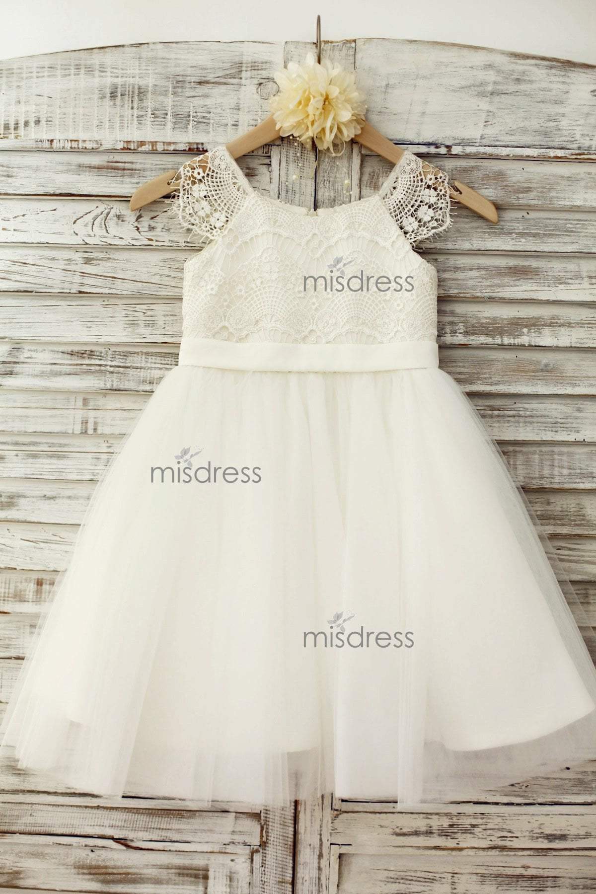 Lace Cap Sleeves Ivory Tulle Tutu Flower Girl Dress - Flower Girl Dresses