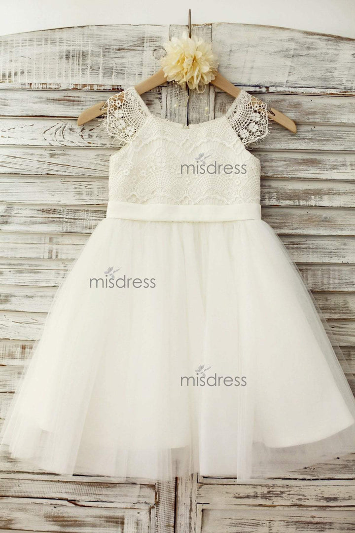 Lace Cap Sleeves Ivory Tulle Tutu Flower Girl Dress - Flower Girl Dresses