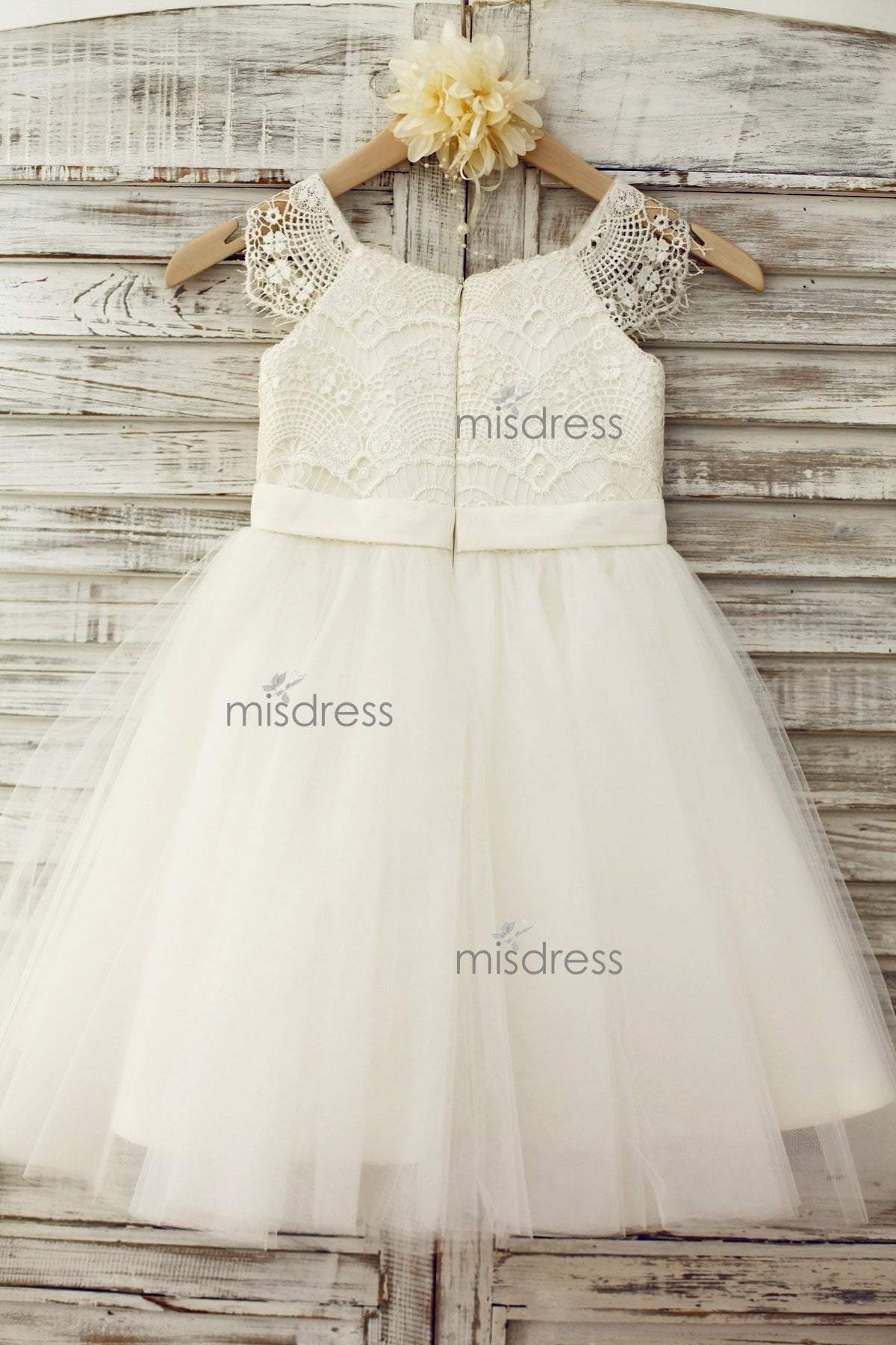 Lace Cap Sleeves Ivory Tulle Tutu Flower Girl Dress - Flower Girl Dresses