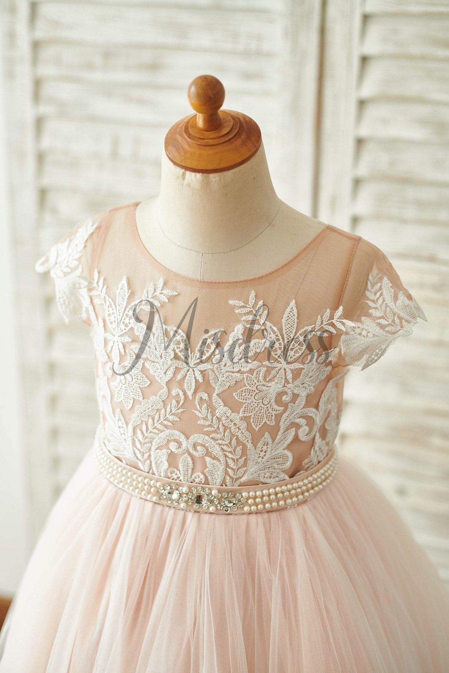 Lace Tulle V Back Cap Sleeves Floor Length Wedding Flower Girl Dress - Flower Girl Dresses