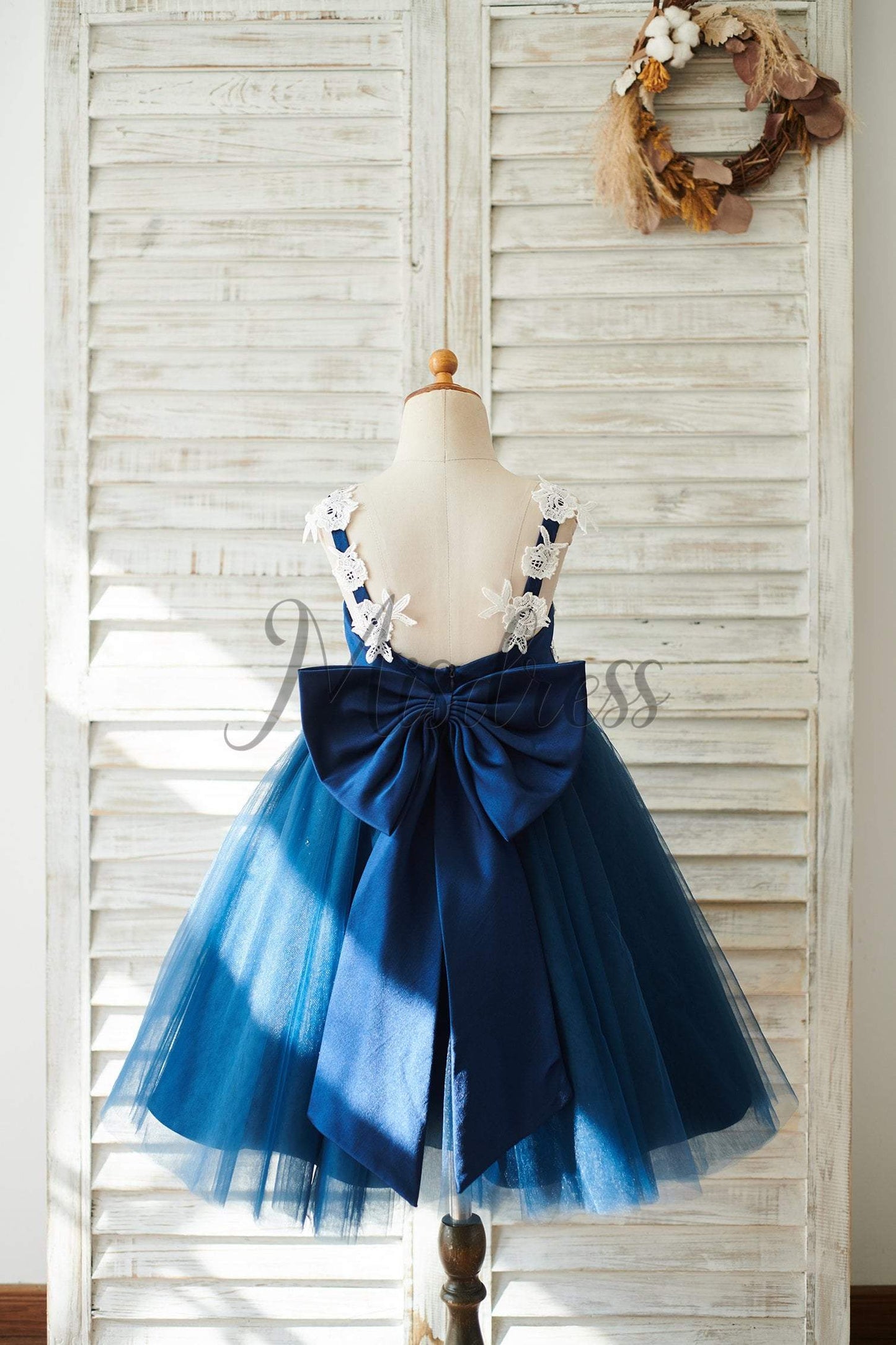 Lace Tulle Spaghetti Straps Wedding Flower Girl Dress With Bow - Flower Girl Dresses