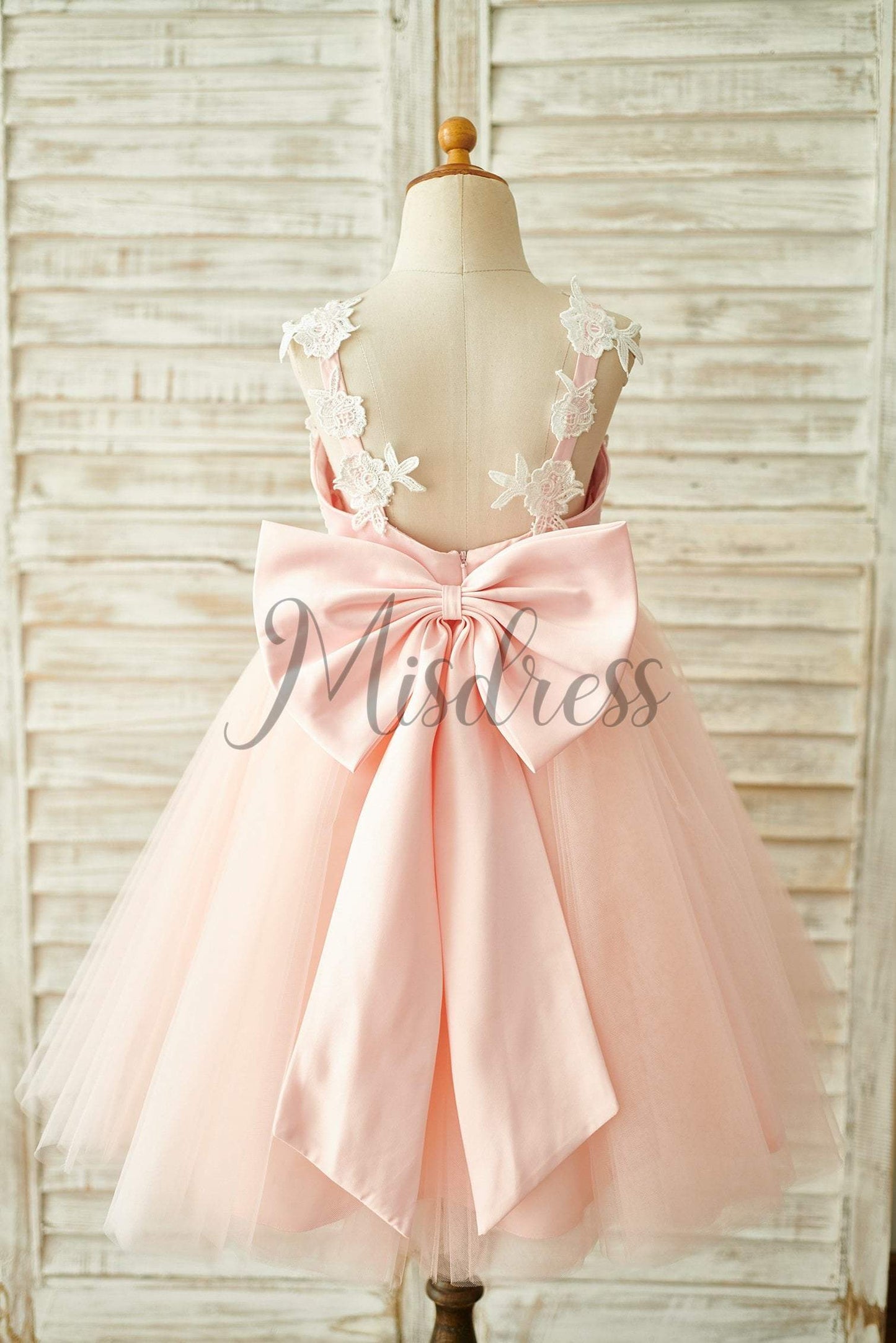 Lace Tulle Spaghetti Straps Wedding Flower Girl Dress With Bow - Flower Girl Dresses