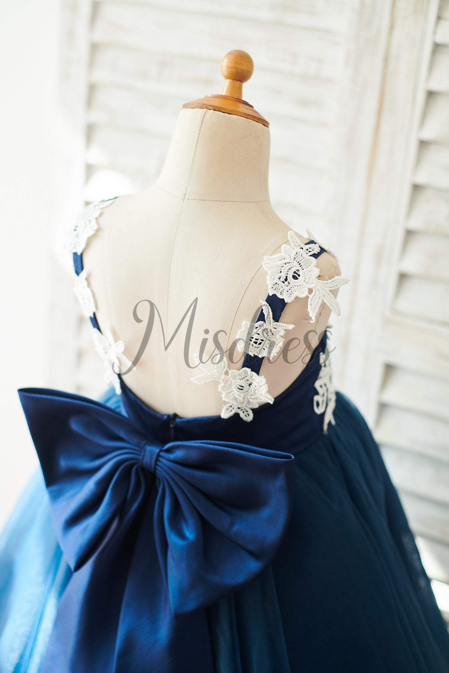 Lace Tulle Spaghetti Straps Wedding Flower Girl Dress With Bow - Flower Girl Dresses