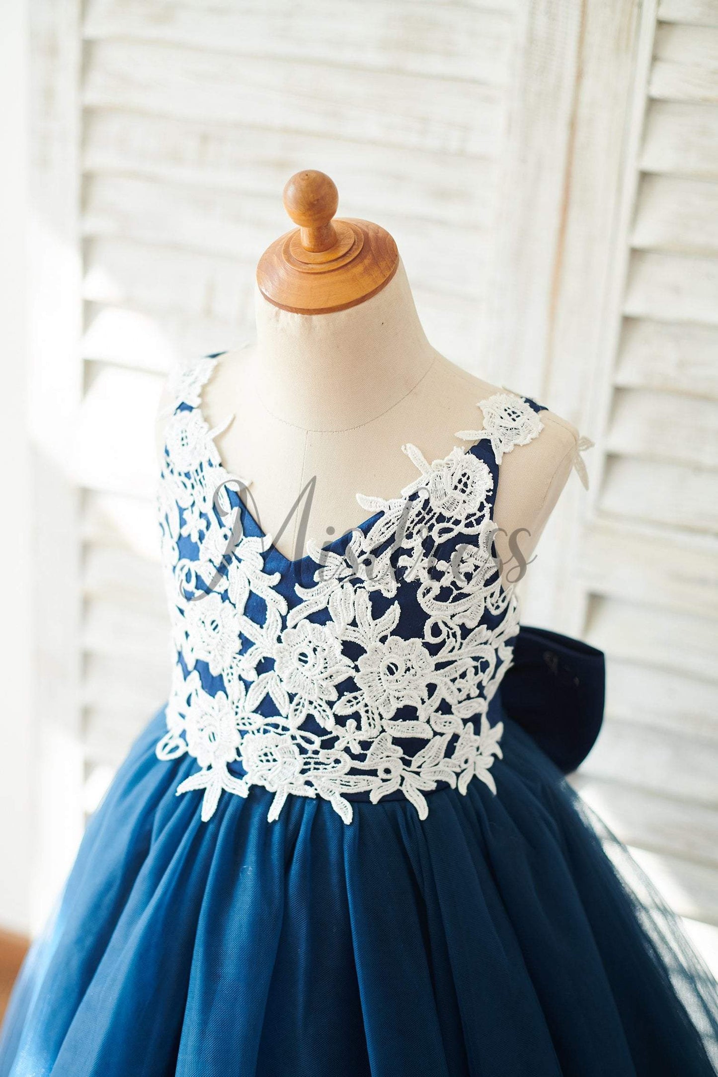 Lace Tulle Spaghetti Straps Wedding Flower Girl Dress With Bow - Flower Girl Dresses