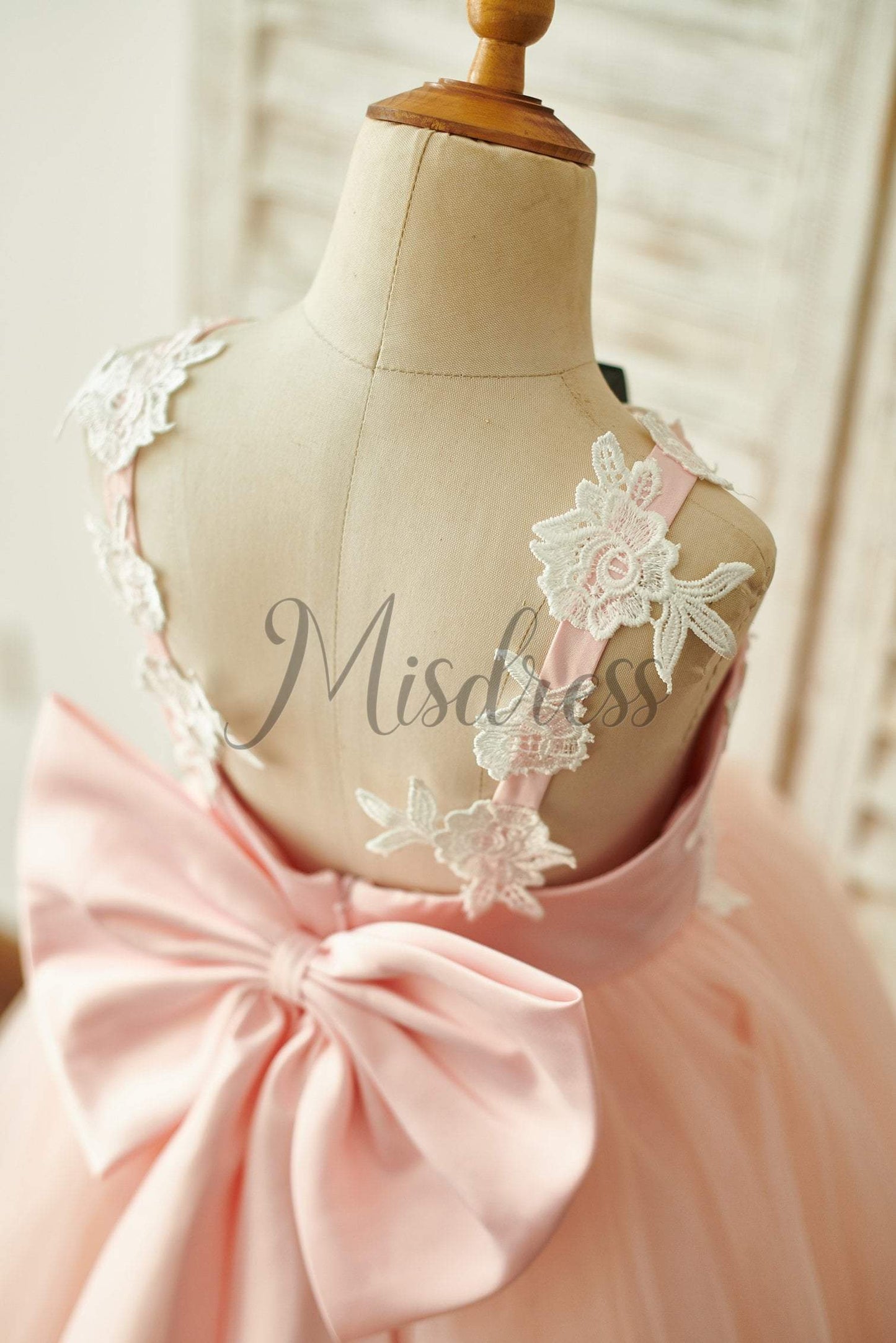 Lace Tulle Spaghetti Straps Wedding Flower Girl Dress With Bow - Flower Girl Dresses