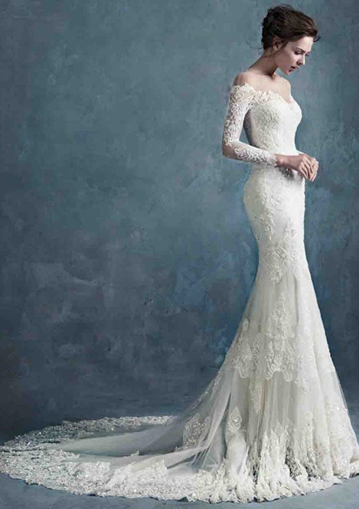 all over beaded lace trumpet wedding dress Barbour | Polka dot beach kaftan main image 0