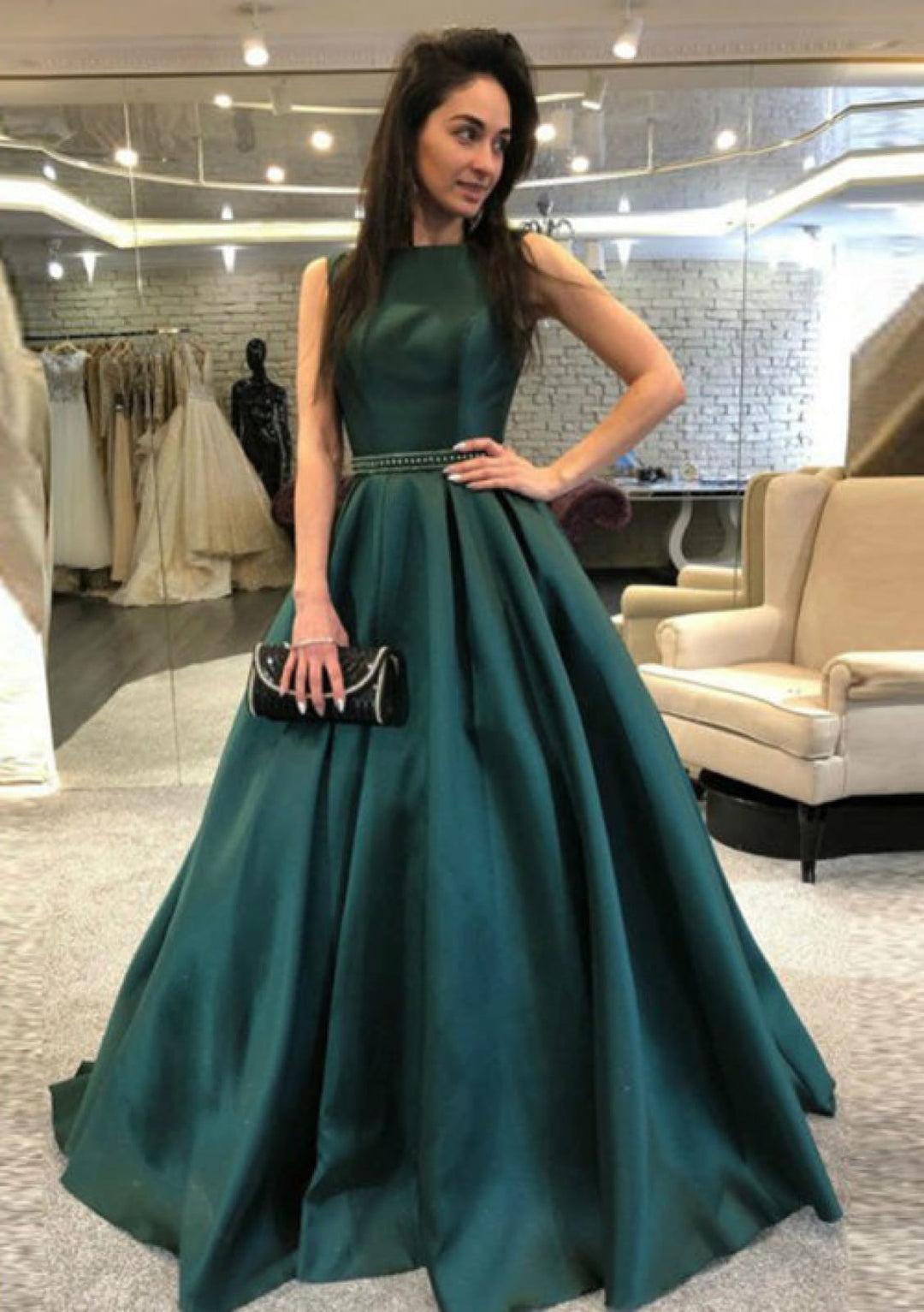 A-line V Back Sleeveless Court Train Satin Prom Dress Formal Evening G | Misdress A-line V Back Sleeveless Court Train Satin Prom Dress Formal Evening G | Misdress