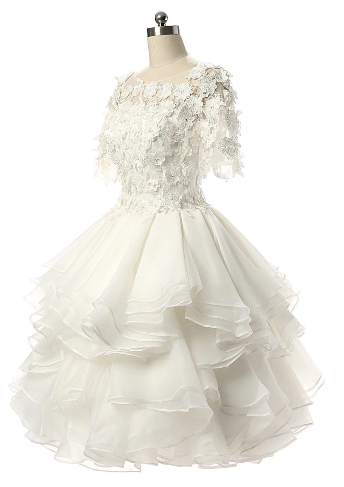 A-Line Bateau Knee Length Organza Wedding Dress Flowers - 