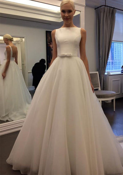 A-line Bateau Sleeveless Sweep Chiffon Wedding Dress 