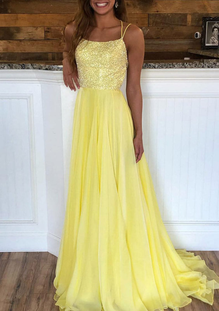 A-line Bateau Sleeveless Sweep Train Crisscross Back Chiffon
