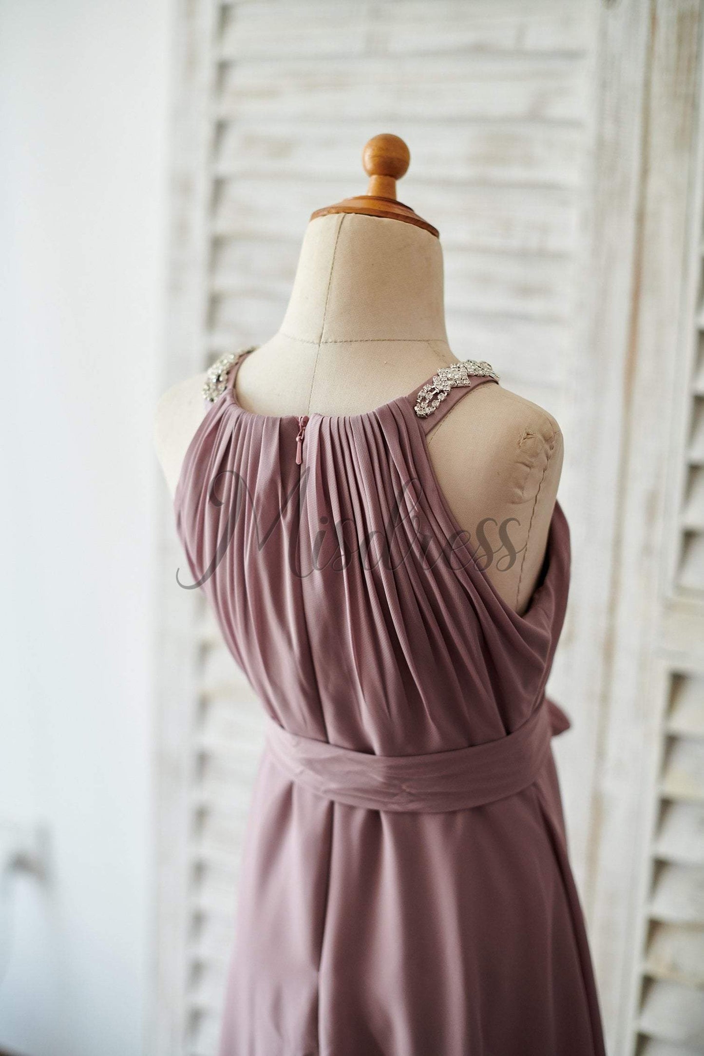 Beaded Mauve Chiffon Wedding Junior Bridesmaid Dress in Floor Length - Flower Girl Dresses