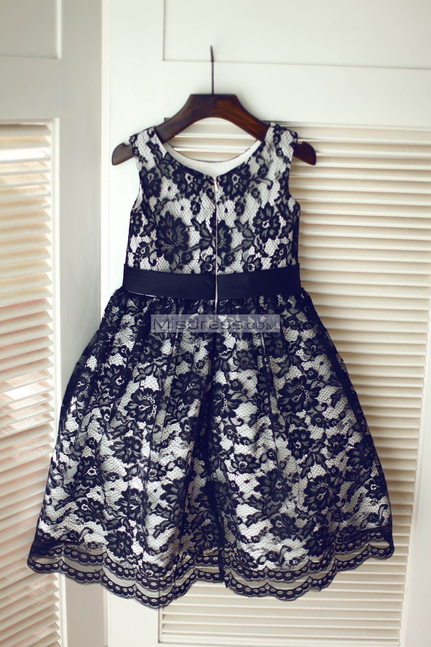 Black Lace Wedding Flower Girl Dress with Silver Gray Lining - Flower Girl Dresses