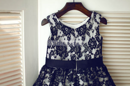 Black Lace Wedding Flower Girl Dress with Silver Gray Lining - Flower Girl Dresses