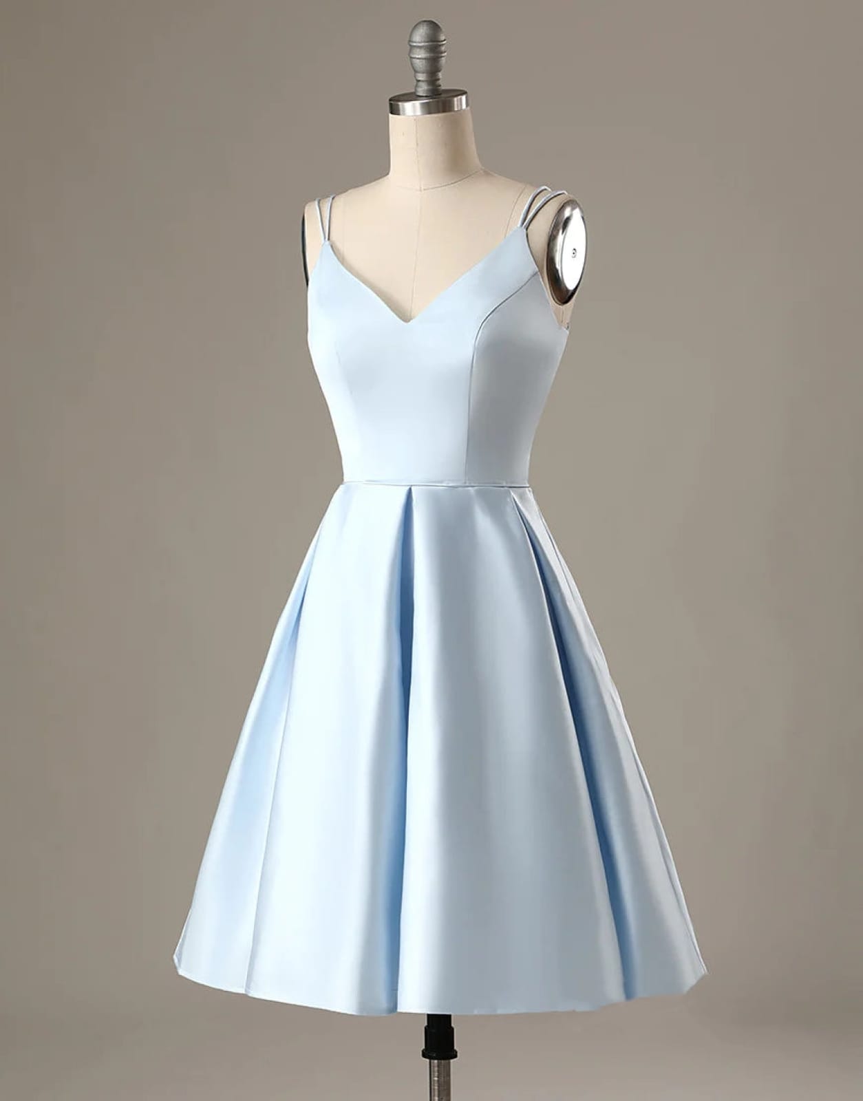A-Line Blue Satin Double Straps V Back Homecoming Wedding Party Dress US 4 / Blue A-Line Blue Satin Double Straps V Back Homecoming Wedding Party Dress US 4 / Blue