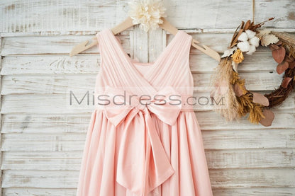 Blush Pink Tulle V Neck Wedding Flower Girl Dress with Flowers - Flower Girl Dresses