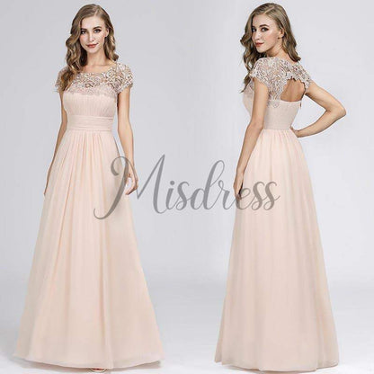 Cap Sleeves Keyhole Back Lace Chiffon Evening Prom Dress - Prom Dresses