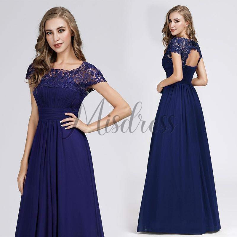 Cap Sleeves Keyhole Back Lace Chiffon Evening Prom Dress - Prom Dresses