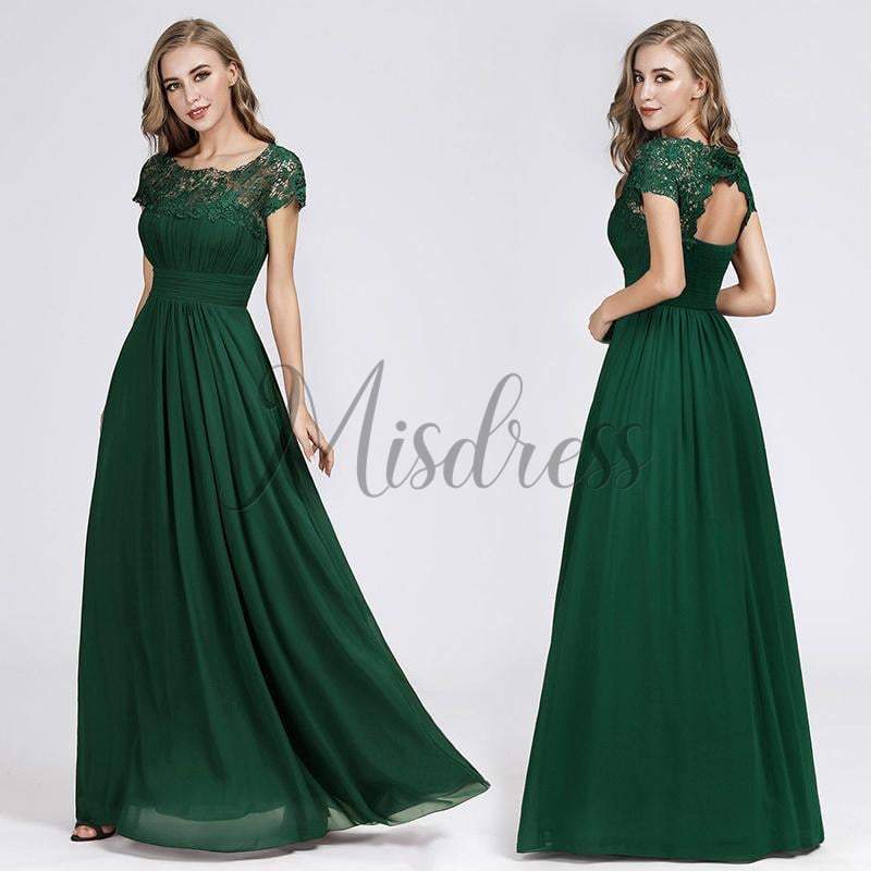 Cap Sleeves Keyhole Back Lace Chiffon Evening Prom Dress - Prom Dresses
